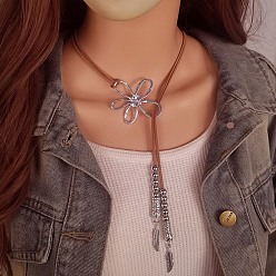 Античное Серебро Полые цветы в стиле бохо сплав подвеска верблюжья искусственная замша шнур лариат ожерелья для женщин, античное серебро, 20.08 дюйм (51 см)