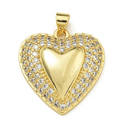 Настоящее золото 18K Покрытие стойки латунь микропаве прозрачные подвески из кубического циркония, долговечный, без свинца и без кадмия, сердце, реальный 18 k позолоченный, 24x22.5x7 мм, отверстие : 4x3.5 мм