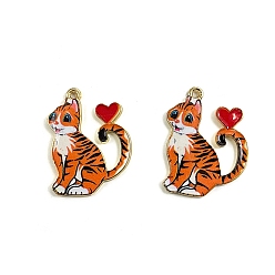 Оранжевый Подвески из эмали и сплава, кошка с сердцем, платина, оранжевые, 25 мм