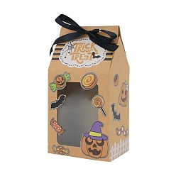 Тыква Хэллоуин тема прямоугольник крафт-бумага конфеты подарочные коробки, с окном, деревесиные, тыква, 9x6.5x17.5 см