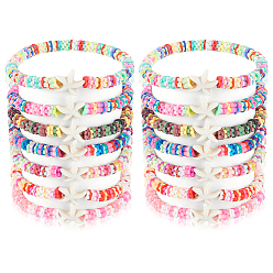 (52) Непрозрачная лаванда 14шт 7 цвета ручная работа сливовые полимерная глина бусины растягивающиеся браслеты, синтетическая бирюза украшения для женщин, морская звезда, разноцветные, 1/4 дюйм (0.55 см), внутренний диаметр: 3-3/8 дюйм (8.5 см), 2 шт / цвет