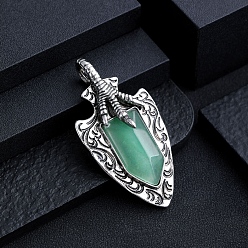 Green Aventurine Natural Green Aventurine Faceted Pendants, Arrow Charms, Antique Silver, 28x28mm