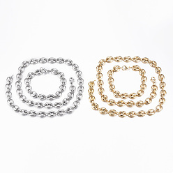 (52) Непрозрачная лаванда Вакуумное покрытие pvd 201 комплекты ювелирных изделий из нержавеющей стали, кофейные бобы ожерелья и браслеты, с карабин-лобстерами , овальные, разноцветные, 23.6 дюйм (60 см)