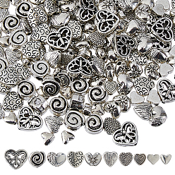 Античное Серебро 200 шт 10 стили бусины из сплава в тибетском стиле, без кадмия и без свинца, сердце, античное серебро, 5~10x6~1x3~6 мм, отверстие : 1~3 мм, 20 шт / стиль