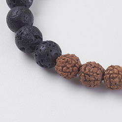 Mixed Stone Natural Lava Rock and Rudraksha Beads Stretch Bracelets, 2 inch(51mm)