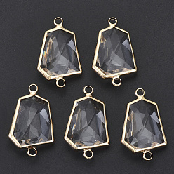 Прозрачный Соединители стеклянные ссылки, из латуни, покрытой светлым золотом, граненые, без кадмия, без никеля и без свинца, прозрачные, 26x16x7 мм, отверстие : 2 мм