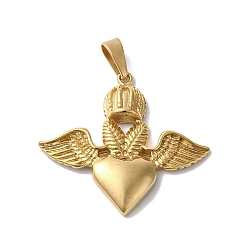 Золотой Вакуумное покрытие pvd 304 подвески из нержавеющей стали, сердце с крыльями, золотые, 40.5x45x4 мм, отверстие : 4.5x9 мм