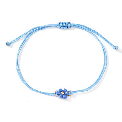 Васильковый Регулируемые браслеты из стеклянных бисерных звеньев, Браслеты из вощеной нити, плетеные для женщин, цветок, васильковый, 11.02 дюйм (28 см)