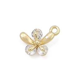 Plaqué 18K Or Véritable Breloques en laiton zircon cubique transparent, charmes de papillon, réel 18 k plaqué or, 11x7x3mm, Trou: 1.2mm