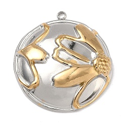 Цветок Два тона 304 из нержавеющей стали подвески, золотистый и цвет нержавеющей стали, цветочный шарм, 26.5x24.5x5.5 мм, отверстие : 1.6 мм