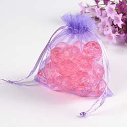 Lilac Organza Gift Bags, with Drawstring, Rectangle, Lilac, 12x10cm