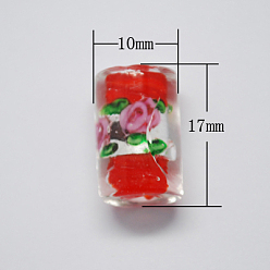 Red Handmade Silver Foil Lampwork Beads, Column, Red, 17x10x10mm, Hole: 2mm