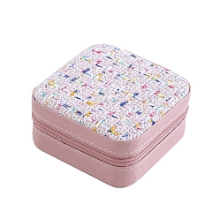 Фламинго Квадратные коробки на молнии для хранения ювелирных изделий из искусственной кожи, органайзер для украшений с полиэстером внутри, для сережек, Кольца, , фламинго, 10x10x5 см