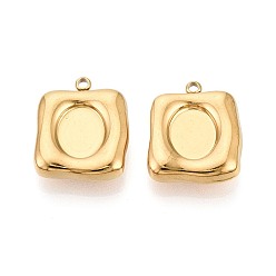 Настоящее золото 18K 304 Настройки кабошон из нержавеющей стали кулон, квадратных амулеты, ионное покрытие (ip), реальный 18 k позолоченный, 19.5x16~16.5x5 мм, отверстие : 1.7 мм, Размер лотка: 10x8.5 мм