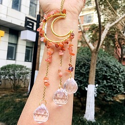 Красный Агат Металлические подвески со стеклянными украшениями, с сердоликом, луна и слеза, 210~230 мм