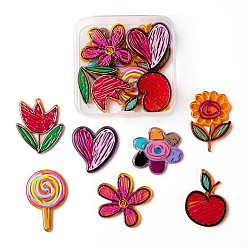Mixed Color 14Pcs 7 Style Transparent Acrylic Pendants, Graffiti Art, 3D Printed, Lollipop & Flower & Apple & Heart, Mixed Color, 2pcs/style