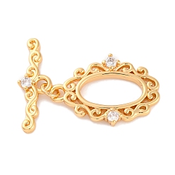 Настоящее золото 18K Латунные застежки-молнии из прозрачного кубического циркония, без кадмия, без никеля и без свинца, долговечный, овальные, реальный 18 k позолоченный, 21x15x2.5 мм, отверстие : 1.8 мм, бар: 6.5x20x2.5 mm, отверстие : 1.8 мм