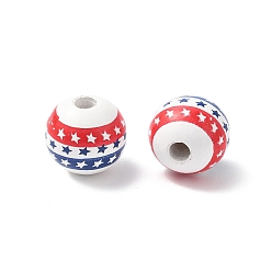 Звезда Тематика дня независимости деревянные европейские бусины, бусины с большим отверстием, круглые, напечатанный, звезда, 15.5 мм, отверстие : 4.5 мм