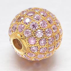 Mixed Color CZ Brass Micro Pave Cubic Zirconia Round Beads, Mixed Color, 10mm, Hole: 2mm