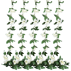 White Artificial Rose Rattan, with Plastic Leaf, for Wedding Home Decoration, White, 2440mm, 5pcs/set