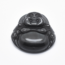 Obsidian Natural Obsidian Pendants, Buddha, 40x37x10mm, Hole: 1.2mm