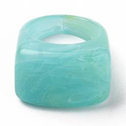 Turquoise Resin Finger Rings, Imitation Gemstone Style, Rectangle, Turquoise, US Size 6, Inner Diameter: 17mm