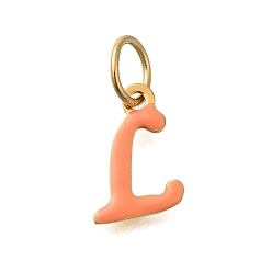 Letter L Ионное покрытие (ip) 304 эмалированные буквы из нержавеющей стали, с целью перехода в кольце, реальный 14 k позолоченный, Письмо L, 11x8x1 мм, отверстие : 5 мм