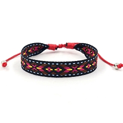 Saddle Brown Ethnic Style Polyester Flat with Rhombus Cord Bracelet, Adjustable Bracelet for Women, Saddle Brown, 6-1/4~9-1/2 inch(16~24cm)