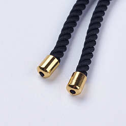 Real 18K Gold Plated Nylon Twisted Cord Bracelet Making, Slider Bracelet Making, with Brass Findings, Cadmium Free & Lead Free, Long-Lasting Plated, Tree of Life, Black, Real 18K Gold Plated, 210~220x2mm, Hole: 2mm