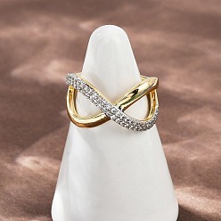 Настоящее золото 18K Латунные микро проложить манжеты кольца кубического циркония, крестик, реальный 18 k позолоченный, 12 мм, размер США 7 1/4 (17.5 мм)