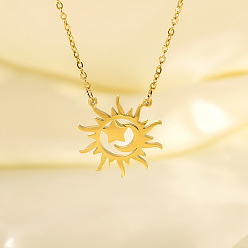 Золотой 304 Подвески-колье из нержавеющей стали в виде солнца, луны и звезды для женщин, золотые, 19.09 дюйм (48.5 см)