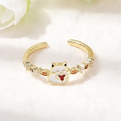 Настоящее золото 18K Манжеты из латуни с микро паве кубический цирконий для женщин, форма кошки, с эмалью, долговечный, стойки покрытие, реальный 18 k позолоченный, регулируемый; 7мм