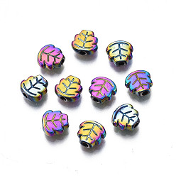 Rainbow Color Rack Plating Rainbow Color Alloy Beads, Cadmium Free & Nickel Free & Lead Free, Leaf, 7x7x3mm, Hole: 1.5mm
