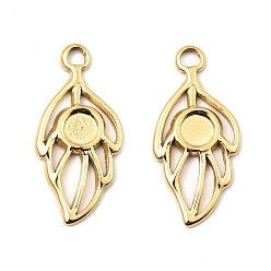 Real 18K Gold Plated 304 Stainless Steel Pendant Cabochon Settings, Leaf, Real 18K Gold Plated, Tray: 4.5mm, 24.5x11.5x1.5mm, Hole: 2.5mm