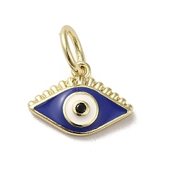Midnight Blue Brass Micro Pave Cubic Zirconia Charms, with Enamel, with Jump Ring, Golden, Evil Eye, Midnight Blue, 10x14x2.5mm, Hole: 3.7mm