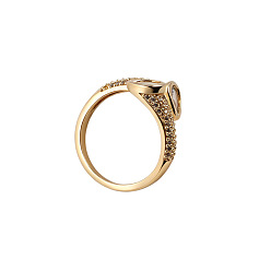 Golden Brass Micro Pave Cubic Zirconia Cuff Open Rings, Teardrop, Golden, 19mm