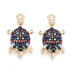 Прусский Синий Подвески из эмали и сплава, черепаховые чары, стойки покрытие, золотой свет, берлинская лазурь, 24x13.1x3 мм, отверстие : 1.6 мм