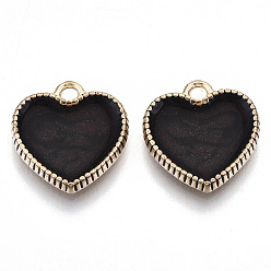 Noir Charmes d'émail d'alliage, sans cadmium et sans plomb, cœur, or et de lumière, noir, 15x14.5x2mm, Trou: 1.6mm