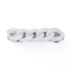 Seashell Color Iron Hair Barrette, with Acrylic Imitation Pearl Curb Chain, Platinum, Seashell Color, 58.6x13.8x13mm