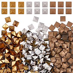 Mixed Color 500Pcs 3 Colors Brass Hotfix Iron On Rivets, Flat Back Pyramid Studs, Flatback Glue on Studs, Mixed Color, 6x6x2.3mm