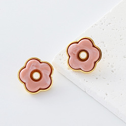 Flower 304 Stainless Steel Resin Stud Earrings for Women, Golden, with Imitation Pearl, Flower, 22mm