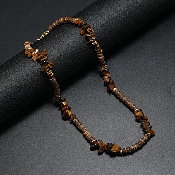 Тигровый глаз Ожерелье из бисера из натуральных тигровых глаз и кокосового диска, 17.32 дюйм (44 см)