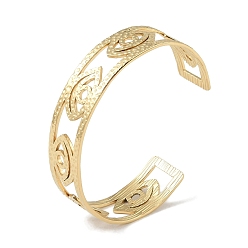 Real 18K Gold Plated 304 Stainless Steel Hollow Eye Open Cuff Bangles for Women, Real 18K Gold Plated, Inner Diameter: 2 inch(5cm), 15.5mm