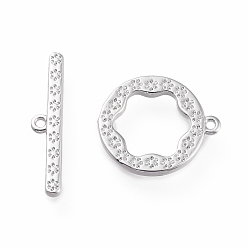 Platinum Brass Toggle Clasps, Ring, Long-Lasting Plated, Platinum, Ring: 16.2x14x1.5mm, Hole: 1mm, Bar: 4x20.3x1.5mm, Hole: 1mm