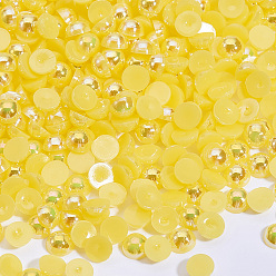 Желтый Абс пластмассовые имитационные жемчужные кабошоны, ногтей декоративные аксессуары, полукруглый, желтые, 4x2 мм , около 10000 шт / мешок