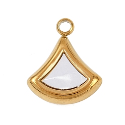 Золотой 304 подвески-веера из синтетической ракушки из нержавеющей стали, белые, золотые, 14x12x4 мм, отверстие : 1.8 мм