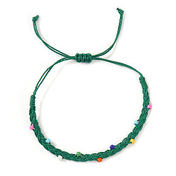 Green Adjustable Nylon Cord Braided Bead Bracelets, with Opaque Colours Glass Seed Beads, Green, 11.02 inch(28cm)