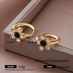 Flor 304 Pendientes de aro de acero inoxidable con circonita cúbica pavé para mujer, dorado, flor, 20x20 mm