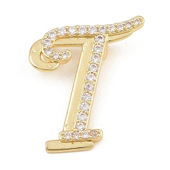 Letter T Pendentifs en laiton zircon cubique transparent, charmes de lettre, plaqué longue durée, crémaillère plaquage, sans plomb et sans cadmium, réel 18 k plaqué or, lettre t, 25x16.5x6.5mm, Trou: 3mm