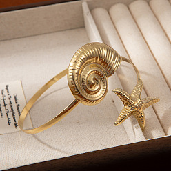 Shell Shape Браслеты из сплава на плечо, браслеты-манжеты для женщин, золотые, форма раковины и морская звезда, внутренний диаметр: 2.56 дюйм (6.5 см)